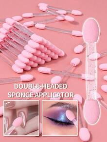 100/50/10 piezas de varillas aplicadoras de esponja de doble punta, varillas de esponja para sombra de ojos rosa con mango con purpurina, herramientas desechables para maquillaje de sombra de ojos y arte de uñas - Multicolor - Ver 1