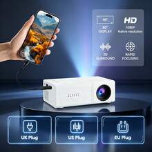 MOMAN Full HD 有線迷你便攜式投影機,無 WiFi/藍牙,有線手機連接,內建喇叭,EU/UK/US/AU 插頭,適用於居家、辦公室、旅行 - 白色 - 查看 3