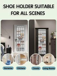 LMMAKE Hanging Shoe Rack With 28 Pockets & 4 Metal Hooks, Hangs Behind Door/Closet For Shoes & Sundries, Ideal For Small Apartments & Rentals. - 黑色 - 查看 6