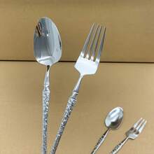 4pcs Luxury European Style Tree Pattern Stainless Steel Western Cutlery Set, High-End Hotel Restaurant Steak Knife Fork Spoon Tableware - Multicolor - View 6