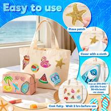 1pc Blue Summer Sequin Iron On Patches Tropical Beach Ocean Embroidered Applique Pink Patches For Hats, Clothes, Bags, Jackets, Backpacks, Vacation Decor - Blue - View 8