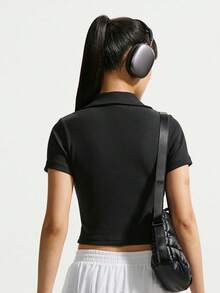 Nike Women's AS W NSW ESSNTL SS POLO CRP TOP Knit Collar Short Sleeve Polo Shirt IO2730-010 - Black - View 2