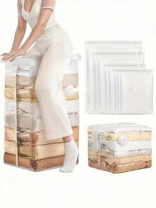 5/3/1pc Squeeze-Style Vacuum Storage Bags, Thickened Clothing Storage Bags, Suitable For Travel Storage, Closet Bedding, Clothing Organization, Compression Storage Bags, Dorm Storage - Clear - View 4
