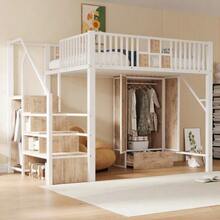 Metal Loft Bed 140 * 200 Cm With Distinctive Railing Design In Wood And Metal Mesh - 白色 - 查看 1