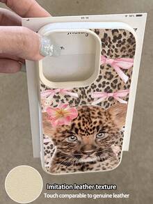 1pc Minimalist Leopard Print Cute Leopard Pattern Lychee Texture Anti-Drop Anti-Slip Soft Phone Case Protective Cover Compatible With Apple And Phones - Multicolor - View 4
