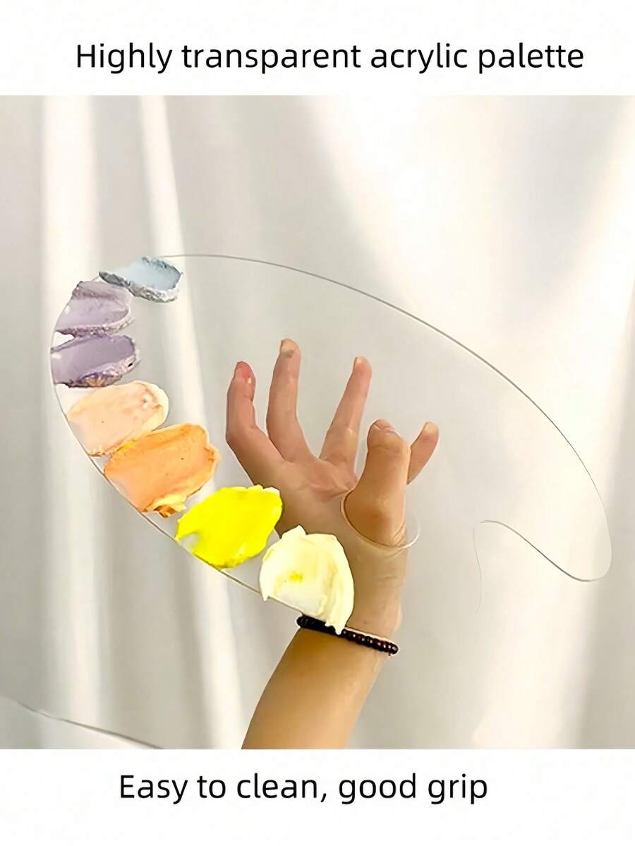 2pcs Transparent Oval Acrylic Painting Palette, Suitable For Oil Painting And Watercolor, Back To School, School Supplies