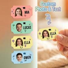 1 pieza Etiqueta de graduación personalizada con foto y texto, pegatina de nombre, calcomanía personalizada de diploma lindo, regalo para estudiante para taza, manualidades personalizadas de graduación escolar - Multicolor - Ver 9