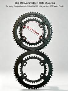 ZRACE 105 FC-R7000 / ULTEGRA FC-R8000 / DURA-ACE FC-R9100 Plato de Bicicleta de Carretera Asimétrico, 50-34T 52-36T 53-39T, 110BCD BCD110 4-Agujeros - Negro - Ver 3