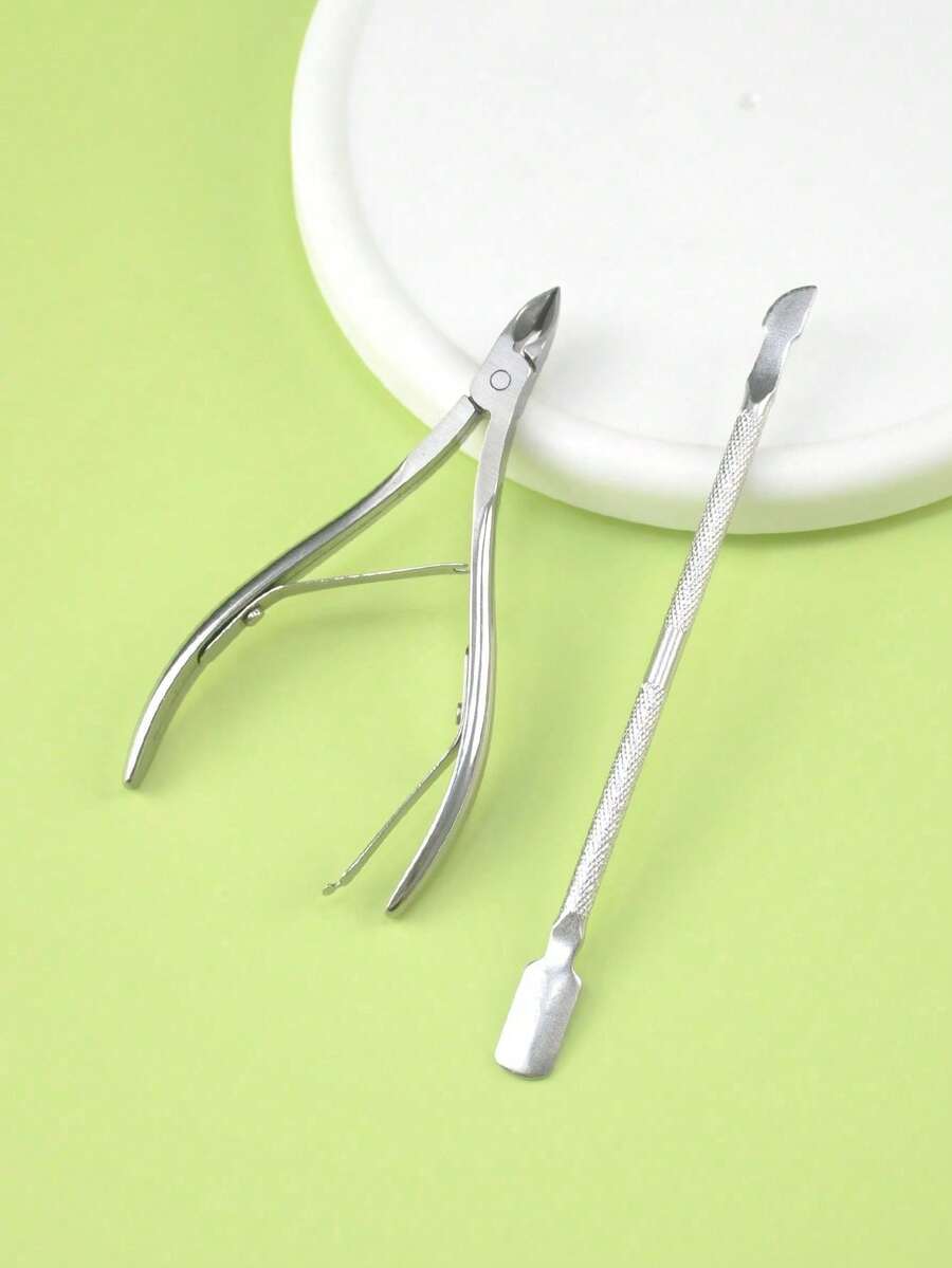 1件組不鏽鋼指甲剪與指甲推桿美甲工具組 - 銀色 - 查看 1