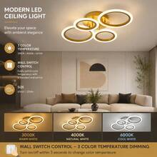 現代 LED 天花板燈 4 環半嵌入式吸頂燈 60cm/23.6in 可調色（暖白/自然白/冷白）簡易安裝 適用於客廳、臥室、廚房、走廊、玄關及其他室內照明 - 四環吸頂燈 - 查看 2