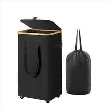 1 Set Foldable Large Capacity Dirty Clothes Basket, Large Capacity Laundry Hamper With Lid, Storage Box With Wheels And Handles, Includes Removable Inner Bag With Lid Storage Container, Foldable Space-Saving Bedroom Wardrobe, Portable Laundry Basket, Clothes Storage Box, Suitable For Home, Bathroom, Washroom, Washing Machine, Clothes Organization And Storage Organizer, Applicable For Back To School Season And Christmas Events - Multicolor - View 2