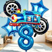 Train Theme Balloon Set, Includes Blue Number Balloons, Train-Shaped Balloons, Tire-Shaped Balloons, Star-Shaped Balloons, Suitable For Train Theme Birthday Party Decoration And Fun Train Engine Style Theme Party - View 17