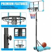 Portable Basketball Goal System With Stable Base And Wheels, Use For Indoor Outdoor Teenagers Youth Height Adjustable 5.6 To 7ft Basketball Hoop 28 Inch Backboard - Blue + Iron - View 6
