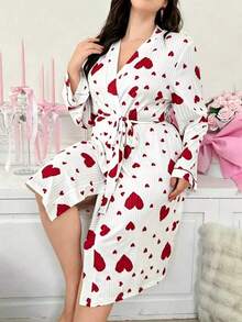 Minimalist Fashion Long Sleeve Heart Pattern Bathrobe, Elegant And Stylish, Suitable For Home Wear, All Seasons, Soft And Skin-Friendly, Perfect For Vacation Or Home Leisure - Multicolor - View 6