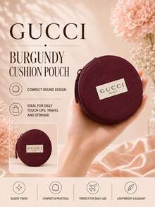 Gucci Red Cushion Bag, 8.5CM/3.34IN*8.5CM/3.34IN, Vertical Striped Fabric, Zipper Closure With Strap, Compact And Portable, Versatile Storage - Burgundy - View 3