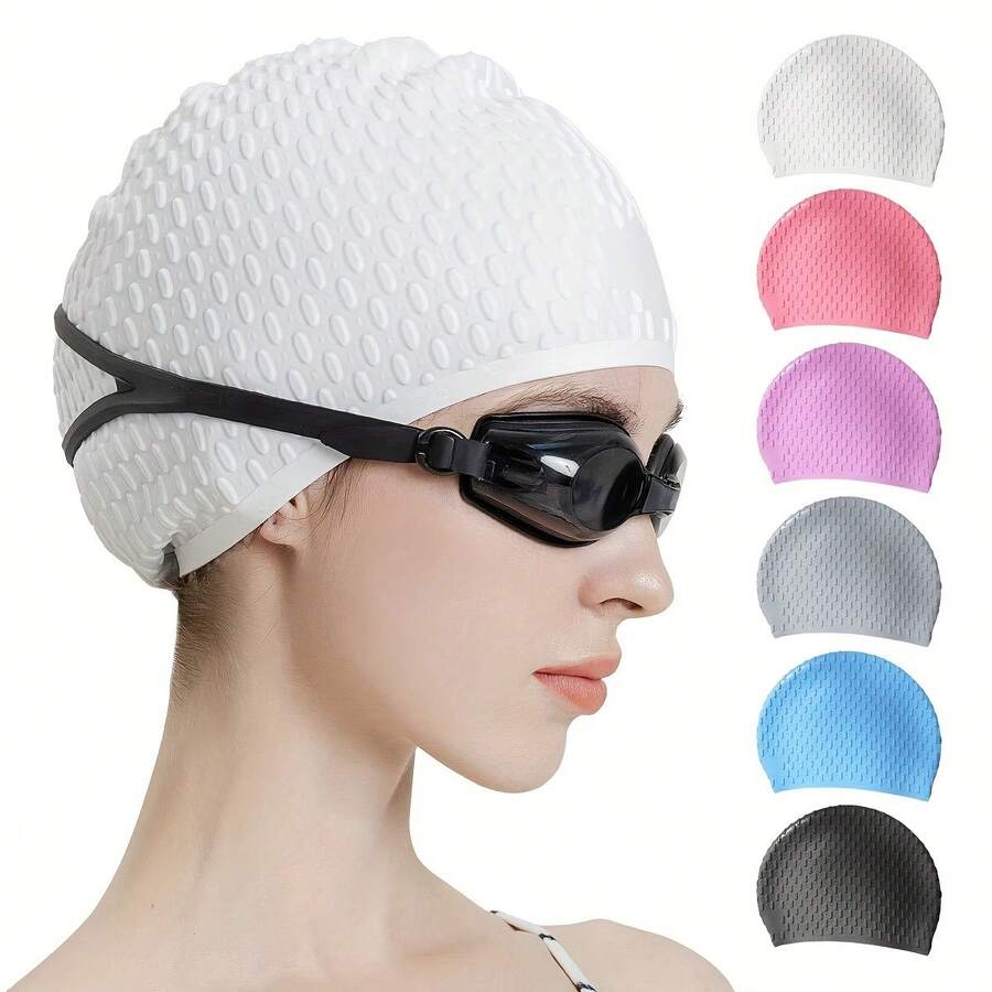 Silicone Waterproof Swim Cap, Water Drop Pattern, Non-Slip Design, Extra Large Size, Designed For Curly/Long Hair, Unisex, Essential For Swimming Training, Hot Springs And Water Sports