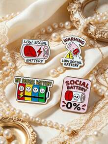 1Pc Mood Social Battery Graphic Lapel Pin, Unique Humorous Decor, Minimal Cute Brooch Badge, For All Girls, School Daily Outfit Must-Have Ornament - Cartoon Battery  Type a - View 7