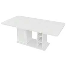 Mesa de comedor extensible de 140/180 x 80 cm, apta para 6-8 personas, con espacio de almacenamiento, tablero reforzado, mesa de comedor extensible de estilo escandinavo, color roble. - Blanco - Ver 10