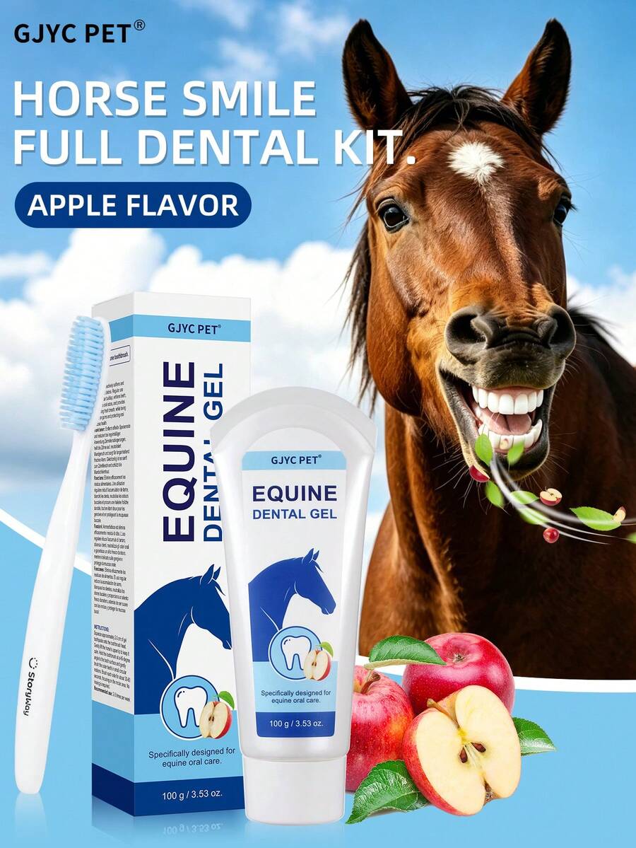 GJYC PET Horse Toothbrush & Toothpaste Set, Apple Flavor, Easy Brushing, Powerful Plaque Removal, Fresh Breath, Gum Care, Only A Few Minutes Daily (Complete 2-In-1 Set) - Multicolor - View 1