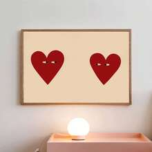 1pc Canvas Poster, Two Red Hearts With Googly Eyes, Funny And Quirky, Expressing Love And Humor, Wall Art Canvas Painting - A - View 7