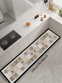 1pc Vintage Talavera Floral Pattern Diatomaceous Earth Mat, White Background With Contrasting Retro Floral Design, 3.5mm Thick, Cuttable, Cushioned Anti-Fatigue, Water-Absorbent, Non-Slip Rubber Back, Suitable For Kitchen, Bathroom, Entryway - View 15