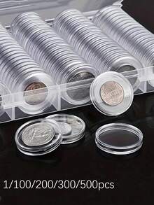 Coin Collection Set - Transparent Coin Capsules, Round Plastic Coin Boxes, Coin Collection Storage Boxes, Commemorative Coin Protective Covers, Christmas Special Offer, Transparent Round Plastic Coin Boxes With Storage Boxes, Adjustable Coin Protective Covers, Commemorative Coin Protective Boxes, Coin Collection Set, Round Boxes - Multicolor - View 1