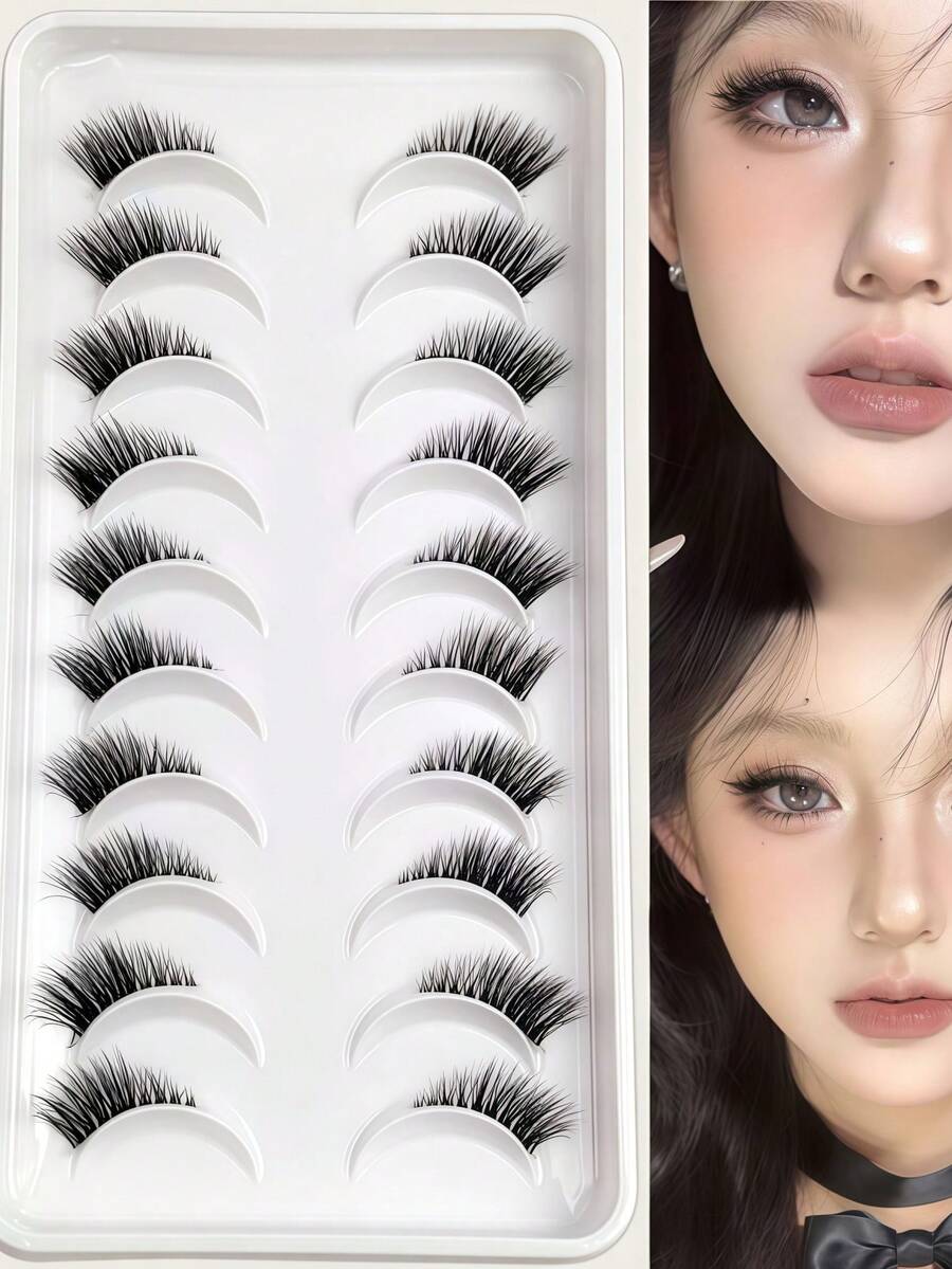 新款透明梗外角半截假睫毛 10 對,歐美風自然濃密半截睫毛,日常與性感約會妝容工具 - 查看 1