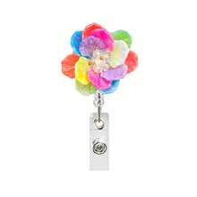 1pc 3D Pearl Crystal Flower Core Retractable Rotating Badge Reel With Crocodile Clip, ID Card Holder Gift - Multicolor - View 12