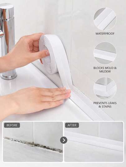 1 Roll White Waterproof Sealing Tape, Self-Adhesive Sealing Strip, Suitable For Bathroom Kitchen Sink, Bathtub, Toilet And Wall Corners, Flexible Leak-Proof Sealing Tape, Home Repair Gap Coverage, Bathroom Decoration And Kitchen Accessories