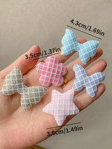 10pcs Multicolor Plaid Mixed Butterfly & Starfish Hair Clips, Cute Girls Hair Accessories Hairpins - Multicolor - View 5