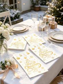 20pcs/1pc Christmas Themed Decorative Napkins, Disposable, With Faux Gold Lettering And Christmas Tree Pattern, Suitable For Christmas Party, Birthday, Themed Event, Vintage Party, Etc. - One Size Fits All - View 6