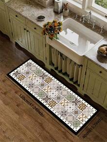 1pc Vintage Talavera Floral Pattern Diatomaceous Earth Mat, White Background With Contrasting Retro Floral Design, 3.5mm Thick, Cuttable, Cushioned Anti-Fatigue, Water-Absorbent, Non-Slip Rubber Back, Suitable For Kitchen, Bathroom, Entryway - View 7