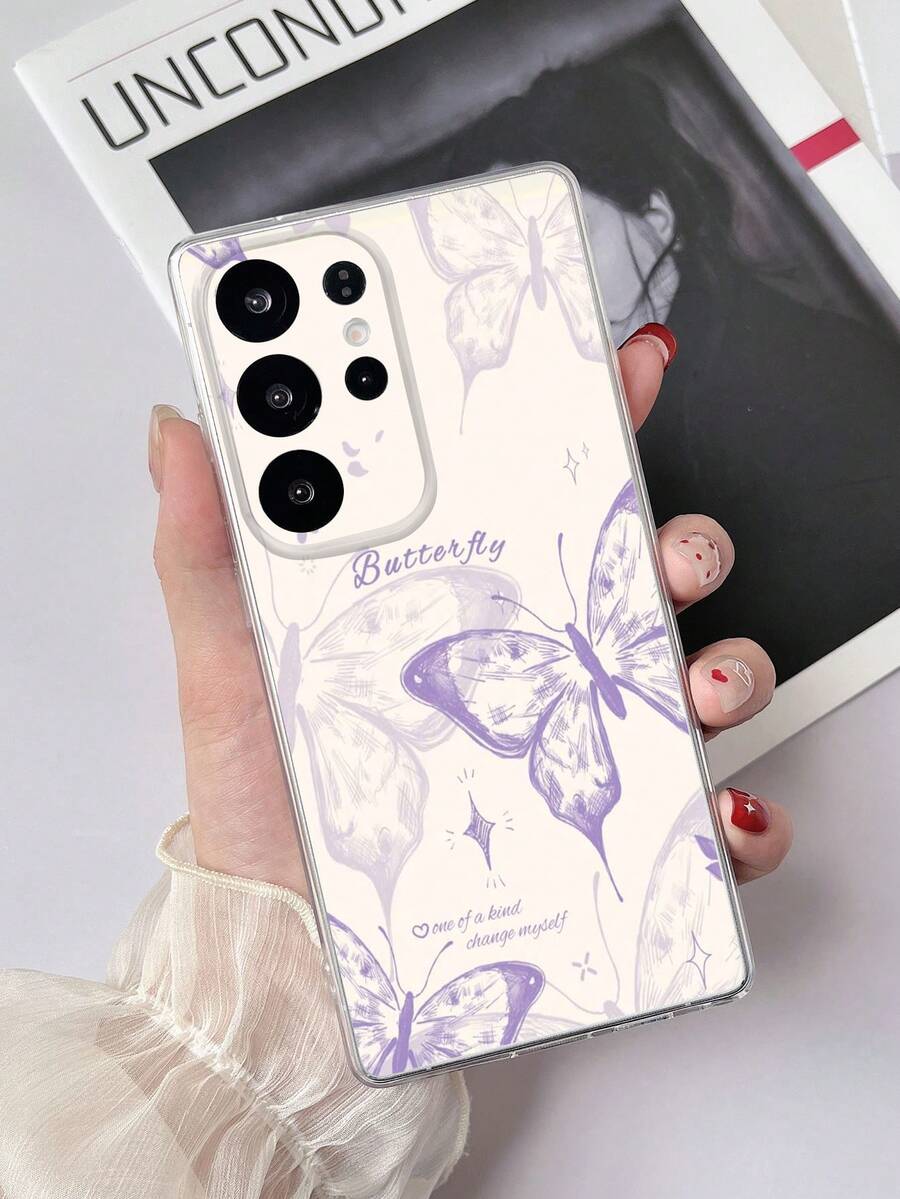 1pc Transparent TPU Anti-Fall Painted Butterfly Slogan Pattern Phone Case Compatible With Samsung Galaxy S23 Ultra/A14/A24 Android Phone Note12pro/Pixel 8/8 Pro/9 Pro XL Android Phone - Multicolor - View 1