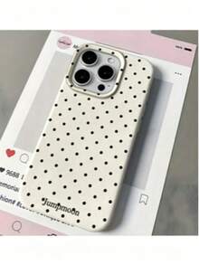 1pc Full Screen Polka Dot Personalized Lychee Texture Matte White Full Coverage Anti-Fall TPU Fashion Phone Case Suitable For IPhone 16 15 14 13 12 11 17 Pro Max A55/54/53/52/51 S25/24/23/22/21 Series Unisex - Multicolor - View 1