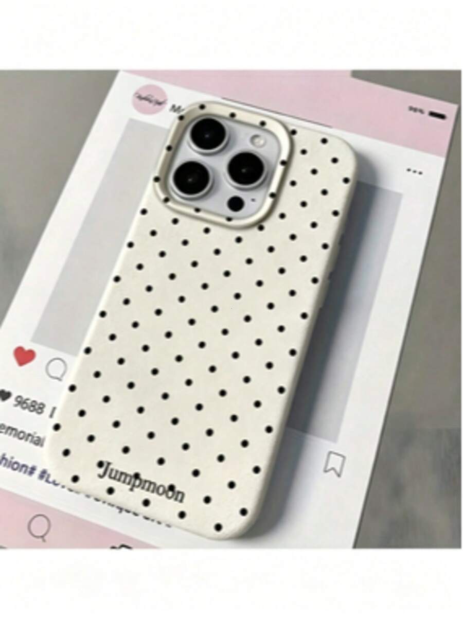1pc Full Screen Polka Dot Personalized Lychee Texture Matte White Full Coverage Anti-Fall TPU Fashion Phone Case Suitable For IPhone 16 15 14 13 12 11 17 Pro Max A55/54/53/52/51 S25/24/23/22/21 Series Unisex - Multicolor - View 1
