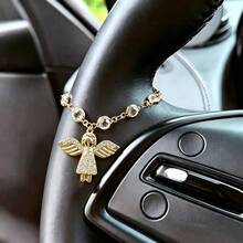 1pc Shiny Rhinestone Guardian Angel Car Steering Wheel Decor, Car Rearview Mirror Hanging Ornament, Sparkling Crystal Inlaid, Fashionable Exquisite Elegant Car Interior Decoration, Protects Your Every Journey, Bag & Key Pendant - A - View 6