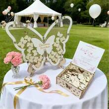 Elegant Butterfly Theme Guest Book Alternative Set - Suitable For Weddings, Graduations And More - Wooden Butterflies, Stand And Decorative Box - Princess Party And Holiday Decor - View 2