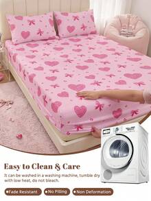 1pc Fitted Sheet, Dorm Bedding, Romantic Bow Knot Mattress Protector, Bed Cover, Cozy Room Decor, Back To School, Lightweight Skin-Friendly Breathable, Ultra Soft Anti-Pilling, Fits Twin/Full/King/Queen, All Season, Pillowcase Not Included, Machine Washable - Multicolor - View 6