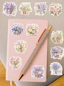 50 piezas de pegatinas flexibles de flores de cinta en tonos pastel suaves de primavera, para renovar caja de almacenamiento de escritorio, tablet y dormitorio de verano, estilo curativo y femenino, suministros DIY para manualidades y útiles escolares - 7*6*1 - Ver 6