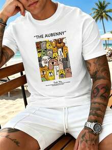 Camiseta para hombre con estampado gráfico de animales de dibujos animados, de algodón de alta calidad, ajuste cómodo y relajado, casual, con estampado Artis - Blanco - Ver 1