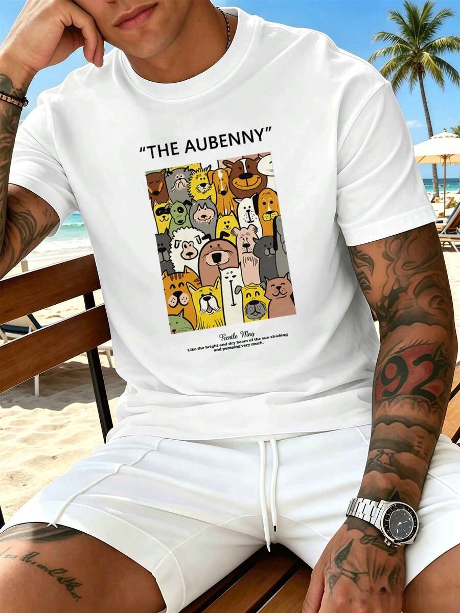Camiseta para hombre con estampado gráfico de animales de dibujos animados, de algodón de alta calidad, ajuste cómodo y relajado, casual, con estampado Artis - Blanco - Ver 1