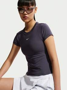 Nike Women's AS W NSW NK CHLL KNT MD CRP Short Sleeve T-Shirt Knit Collarless Short TFV5509-014 - Purple - View 3