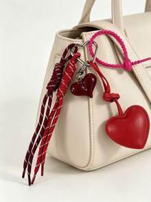 PU Leather Heart Pearl Bow Braided Rope Bag Charm Phone Lanyard - Multicolor - View 11