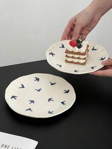 1pc Asymmetrical Hand-Pinched Ruffled Ceramic Dessert Plate, Multiple Floral Swallow Heart Designs, Dessert Plate For Home Afternoon Tea Coffee Cup Tray, High Aesthetic Gift Tableware - Multicolor - View 9