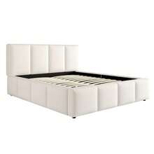 Upholstered Bed, Double Bed, 180 X 200 Cm, Slatted Base, Upholstered Headboard, Beige Bouclé - 米色 - 查看 6