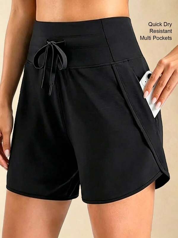 Women's Quick-Dry High Waist Sports Shorts, 5-Inch Activewear Running Fitness Cycling Shorts With Pockets, Lightweight Outdoor Workout Yoga Essential For Summer