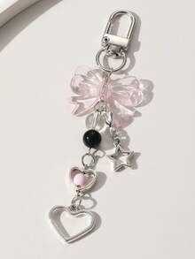 1 pièce/4 pièces Chaîne de téléphone style Y2K mode femme, nœud rose doux, étoile argentée, étoile à cinq branches, cœur, perles roses & argentées, pendentif de sac, décoration de sac de chaîne de téléphone créative, convient comme cadeau pour la meilleure amie pour la rentrée scolaire - Multicolore - Voir 14