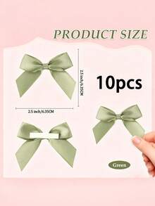 10pcs Green Satin Self-Adhesive Bows, Pre-Tied Ribbon Bows For Gift Bags, Favor Boxes, Bridal Shower, Baptism, Christmas Tree Ornaments - Green - View 6