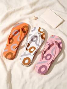 Women 3 Color Options Geometric Round Ring Printed Flip Flops, Soft Flexible Light EVA Anti Slip Quick Drying Flat Thong Slippers,Comfort Open Toe Sandals,For Beach Pool Spa Bathroom Travel Vacation Outdoor Walking Casual Summer Holiday Seaside Use - A - View 3