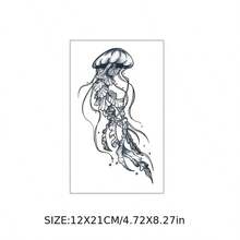 (Calf Jellyfish) 草本紋身貼紙，逼真且持久的臨時紋身貼，防水耐磨，可維持 7-15 天 - 黑色 - 查看 2